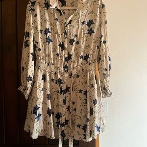 Free People Floral Button-Front Women’s Dress in Cream and Blue